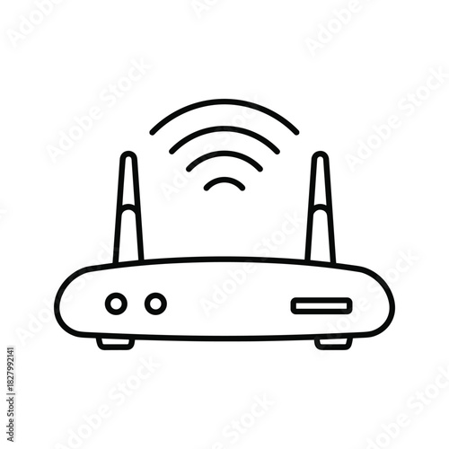Line art icon of a wireless router with wifi signal waves, isolated on