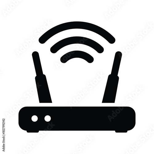 Wireless router with wifi signal icon, isolated on