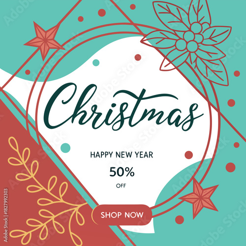 Festive christmas and new year sale announcement banner design