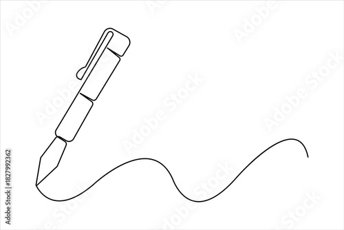 One continuous line art drawing of pen writing design. pen line art design vector illustration