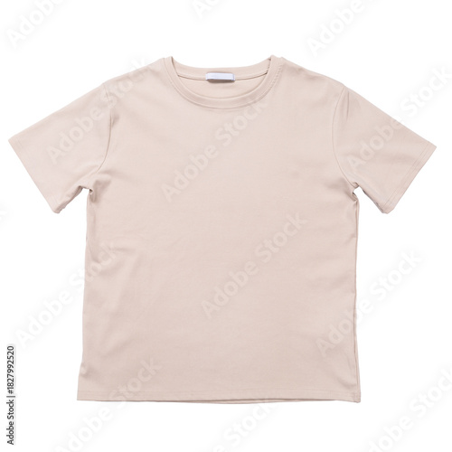 A women's beige t-shirt, isolated on a white background, front view