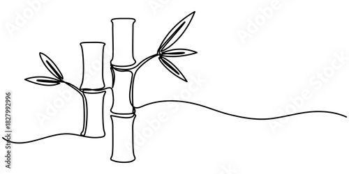Continuous one line drawing of bamboo. Single line art style bamboo tree drawing for a plantation logo. Evergreen, flowering plant icon with a modern, minimal vector style. Pro vector. 