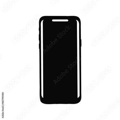 A minimalist black silhouette image of a modern touchscreen mobile phone
