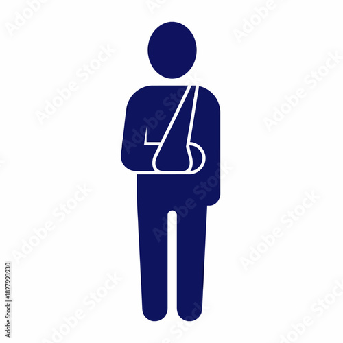 Vector icon of man with broken arm in sling, vector illustration