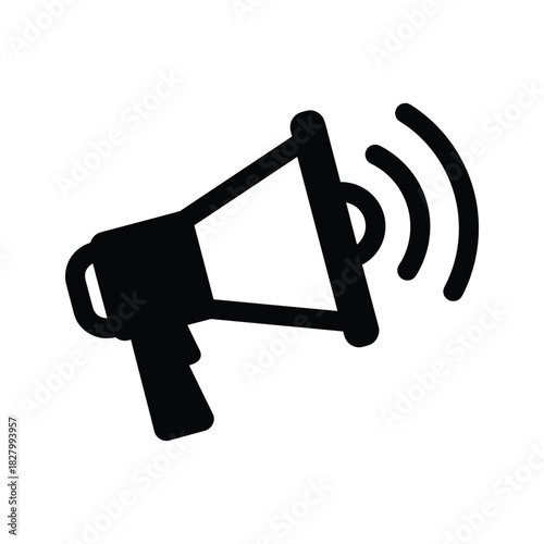 Black silhouette of a megaphone with sound waves emanating from it, isolated on