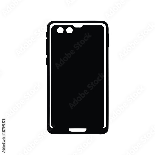 Silhouette of a black smartphone device with a hole punch camera display