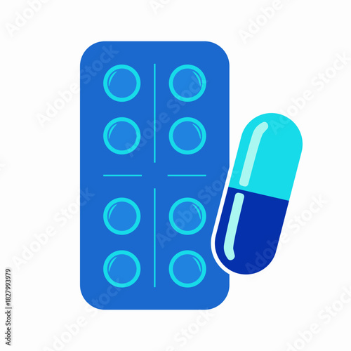 Vector icon of blue blister pack with pills for medical use