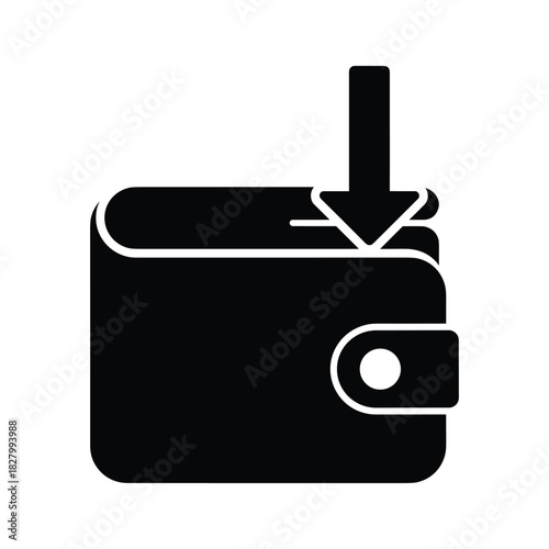 Black icon of a wallet with a downward arrow indicating a transaction or deposit