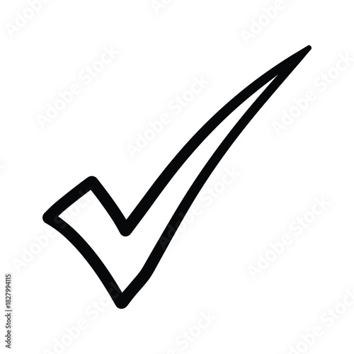 Hand drawn black outline check mark or tick icon, symbolizing approval, completion, or correctness, isolated on