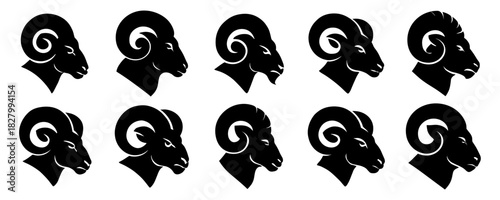 Ram head with curved horns and sharp facial structure. The silhouette highlights strength and clarity of form