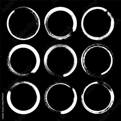 Grunge circles, brush strokes, lines, ink smudges, hand-drawn scribble shapes. Handmade sketchy marks, acrylic stains, charcoal streaks. Paint textures, dry brush effect. Vector illustration