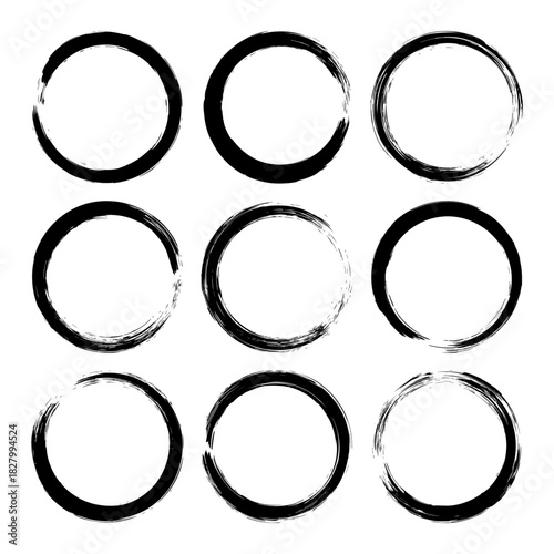 Grunge circles, brush strokes, lines, ink smudges, hand-drawn scribble shapes. Handmade sketchy marks, acrylic stains, charcoal streaks. Paint textures, dry brush effect. Vector illustration