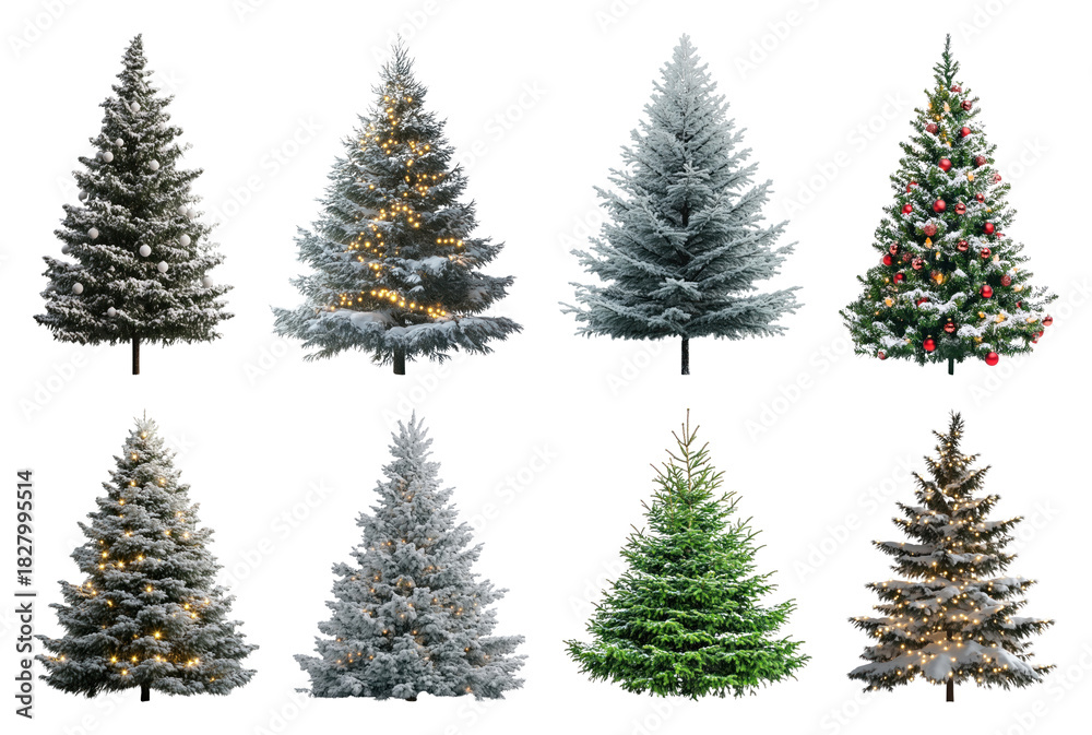 Obraz premium PNG Diverse festive Christmas tree collection, element set on transparent background