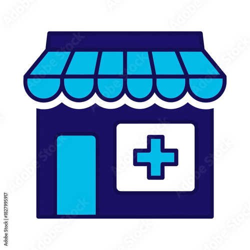 Vector icon of pharmacy building with a cross symbol