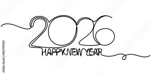 Continuous one line drawing new year balloon 2026 in a flowing script style vector, 2026 sign - decoration  outline hand drawing sign for year calendar. Vector stock illustration minimalism. 