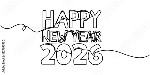 Continuous one line drawing new year balloon 2026 in a flowing script style vector, 2026 sign - decoration  outline hand drawing sign for year calendar. Vector stock illustration minimalism. 