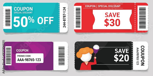 Discount Coupon Collection Offer Savings on Products with Stylish Designs