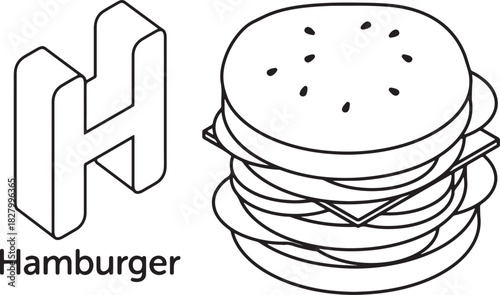 Letter H and Hamburger illustration