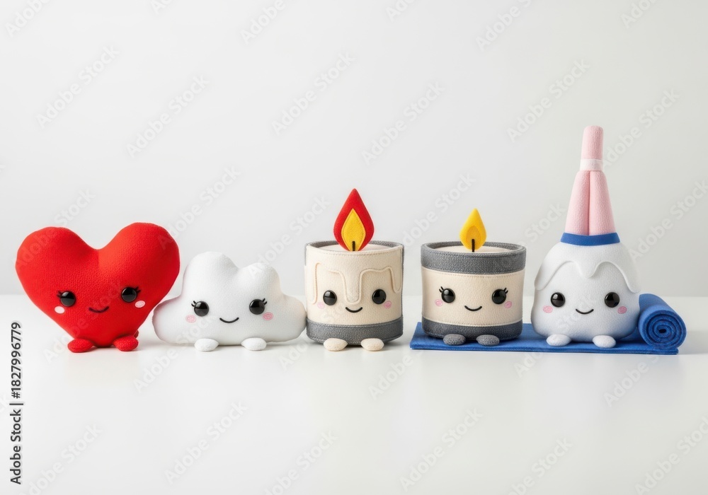 Obraz premium Cute kawaii characters including heart candles and tooth isolated on white background