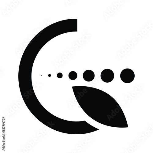 Abstract black letter g logo design with growing dots and leaf element isolated on