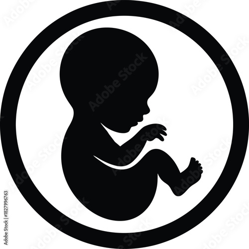 Human fetus silhouette in circle symbolizing pregnancy and life