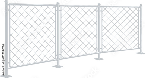 Chain link fence panels with metal posts, representing security barriers or temporary fencing solutions for construction or events