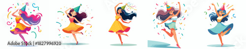 vector happy woman dancing celebrating new year
