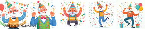 vector happy grandpa dancing celebrating new year