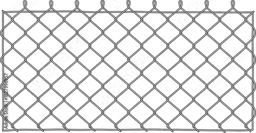 A simple vector illustration of a gray chain-link fence section. Isolated monochrome metal wire mesh security barrier graphic element 02.eps