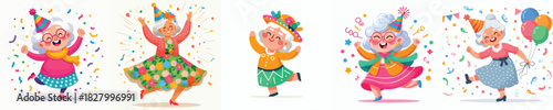 vector happy grandma dancing celebrating new year