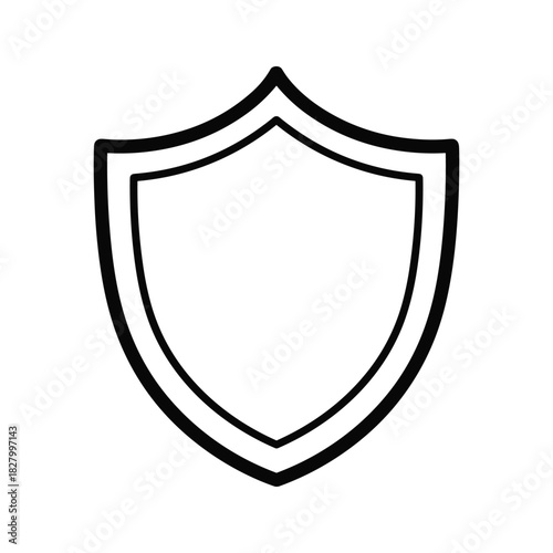 Simple black and white outline icon of a traditional medieval shield isolated on
