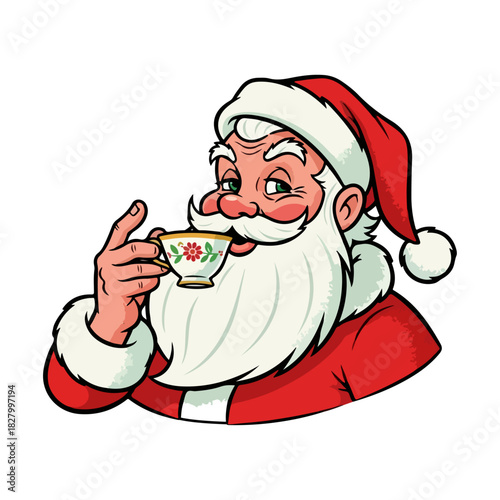 Retro Santa Claus Licking Stamp Vector Illustration