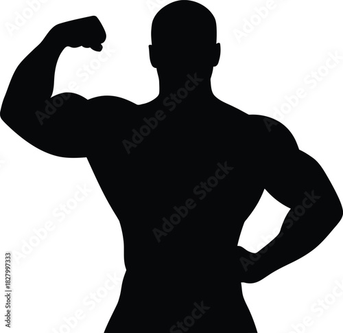 Muscular man flexing bicep silhouette power and fitness icon
