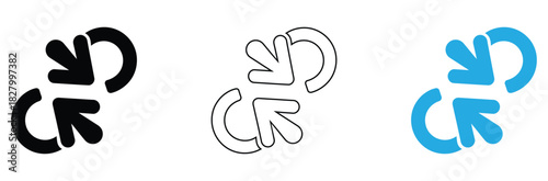 Dynamic arrow icon set conveying connection, sync, and circular motion in black, line art, and vibrant blue for modern presentations and UX design