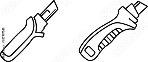 Box Cutter Outline Icon Set