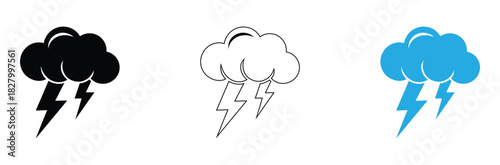 Weather forecast icons with stormy clouds and lightning bolts, great for weather apps and websites, conveying a sense of severe conditions or dramatic events