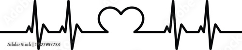 Heartbeat line with symbolic heart shape on clean white background