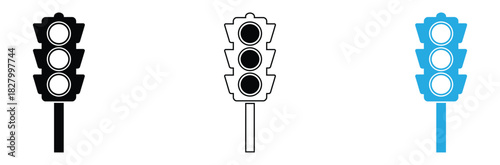 Traffic lights icons collection signals for road safety and navigation, symbolizing rules, guidance, and direction in modern minimalist style
