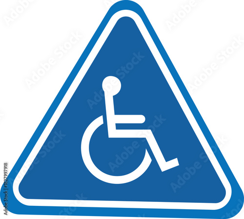 Wheelchair access symbol blue triangular sign for disabled
