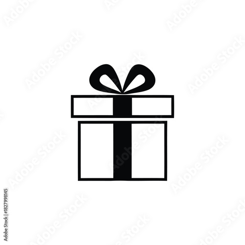 Clean black silhouette icon of a classic gift box with a decorative bow, symbolizing celebration and surprise