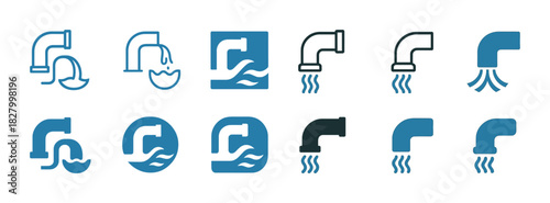 Set of water faucet icons with flowing tap designs