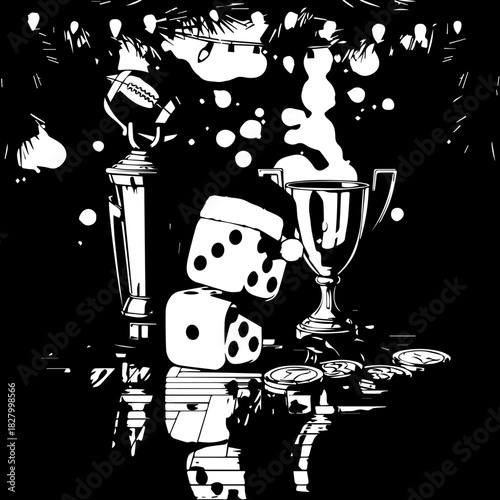Celebration Scene with Champagne and Dice.