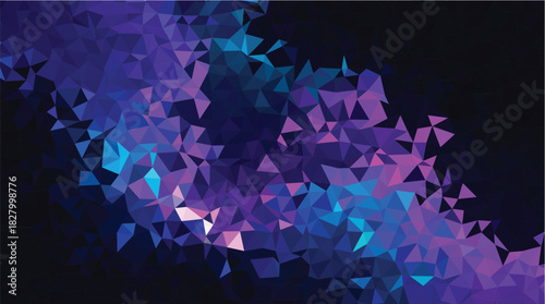 Futuristic Dark Low-Poly Background with Glowing Purple and Cyan Fragments