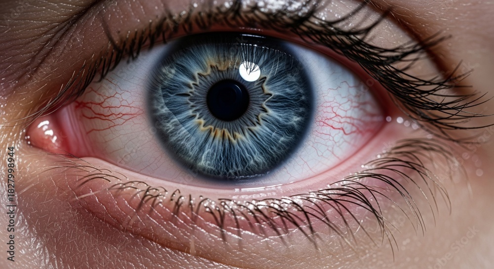 Fototapeta premium Closeup of a striking blue human eye with intricate details