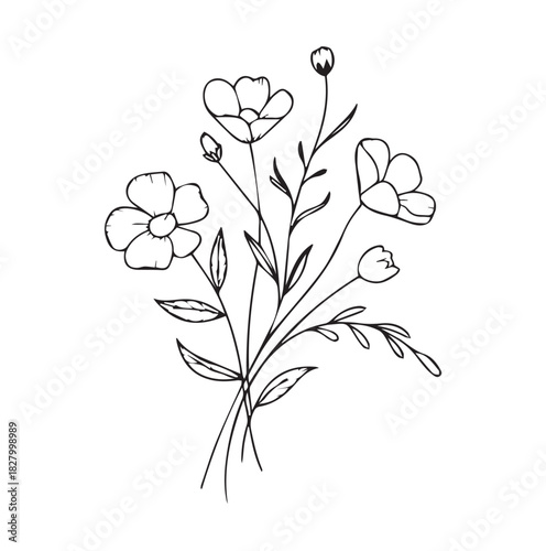Delicate hand drawn sketch of wildflower bouquet