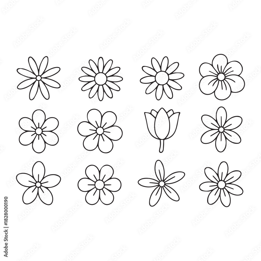 Obraz premium Collection of hand drawn outline flower illustrations