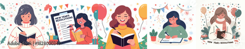 vector woman making new year's resolutions