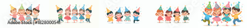 vector happy children dancing celebrating new year
