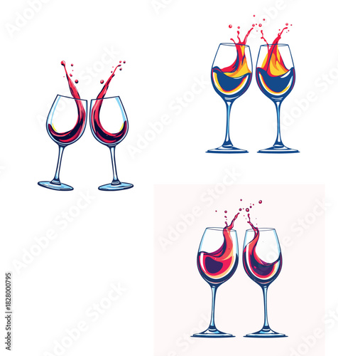 Vsai two wine glasses splashing liquid during a toast