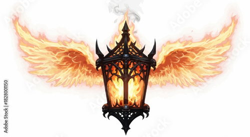 Ornate Lantern with Fiery Wings - A Beacon of Mystical Light.